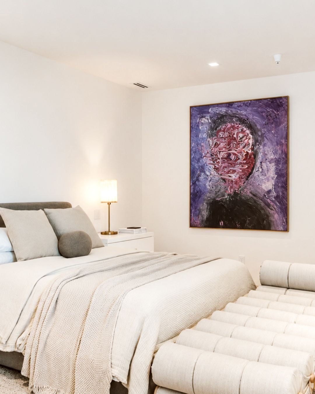 Original faceless portrait in a Los Angeles bedroom